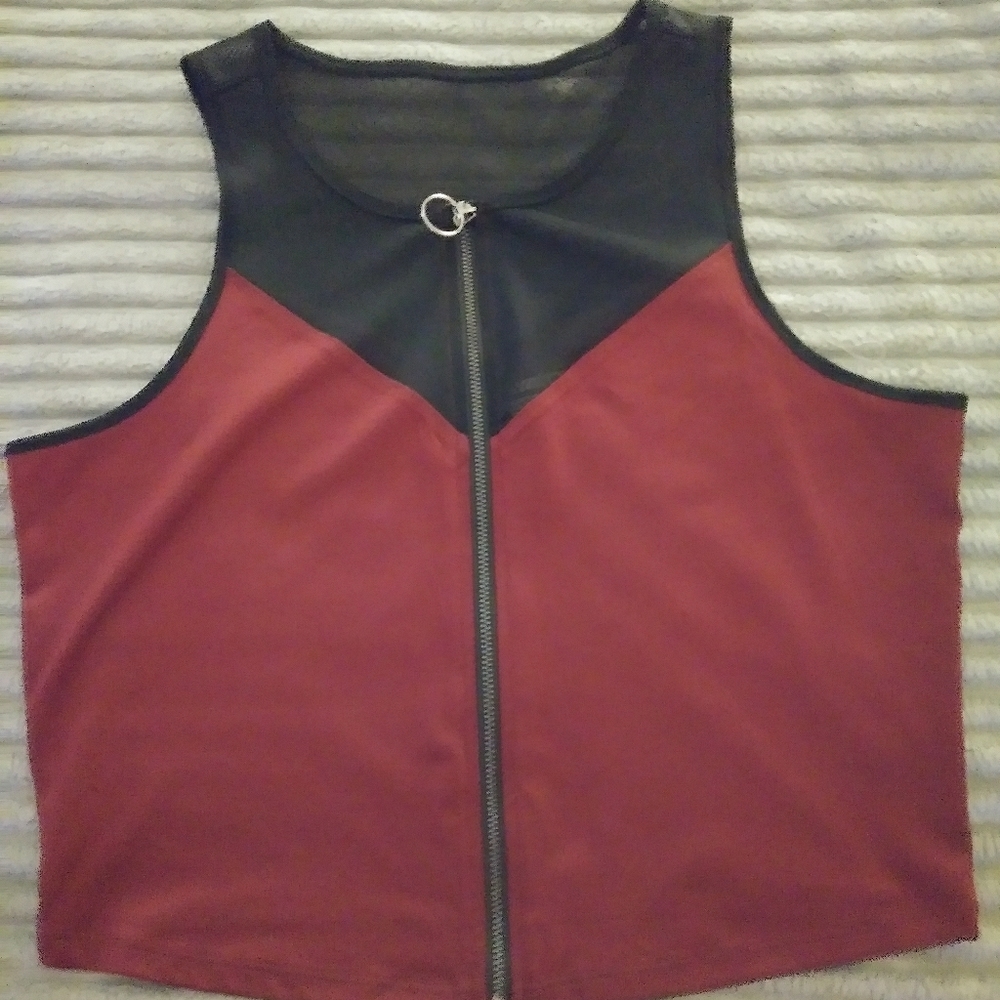 Mesh zip up crop top.